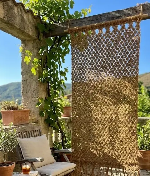Rideau en macramé de coco tissé main